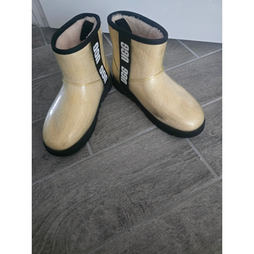 UGG Classic Clear Mini Boots Natural Black Waterproof Shearling Womens 8
